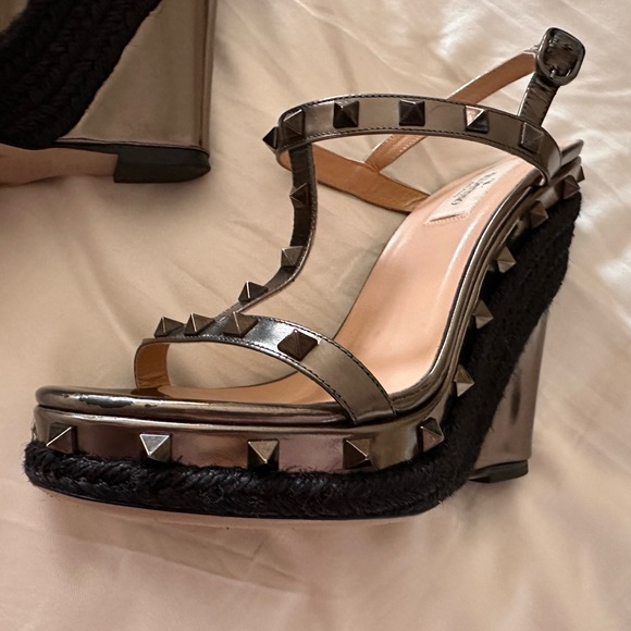 Valentino Metallic Studded Sandal Wedge SOLD - Picture 6 of 11